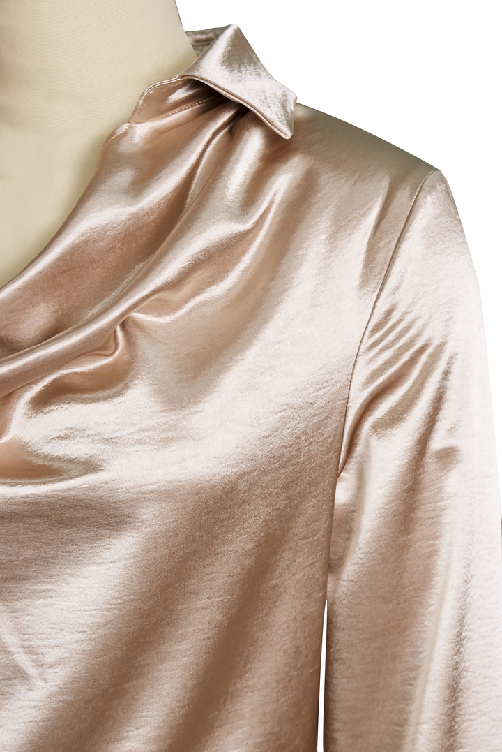 Elegant White Satin Blouse with Draped Neckline